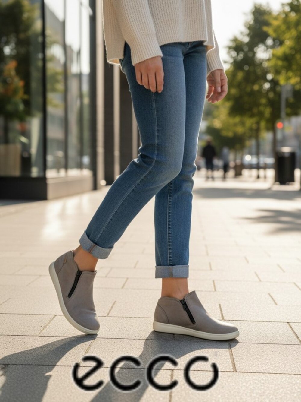 ECCO Womens 7 Soft Leather Zip Ankle Sneakers Taupe Comfort Casual Shoes